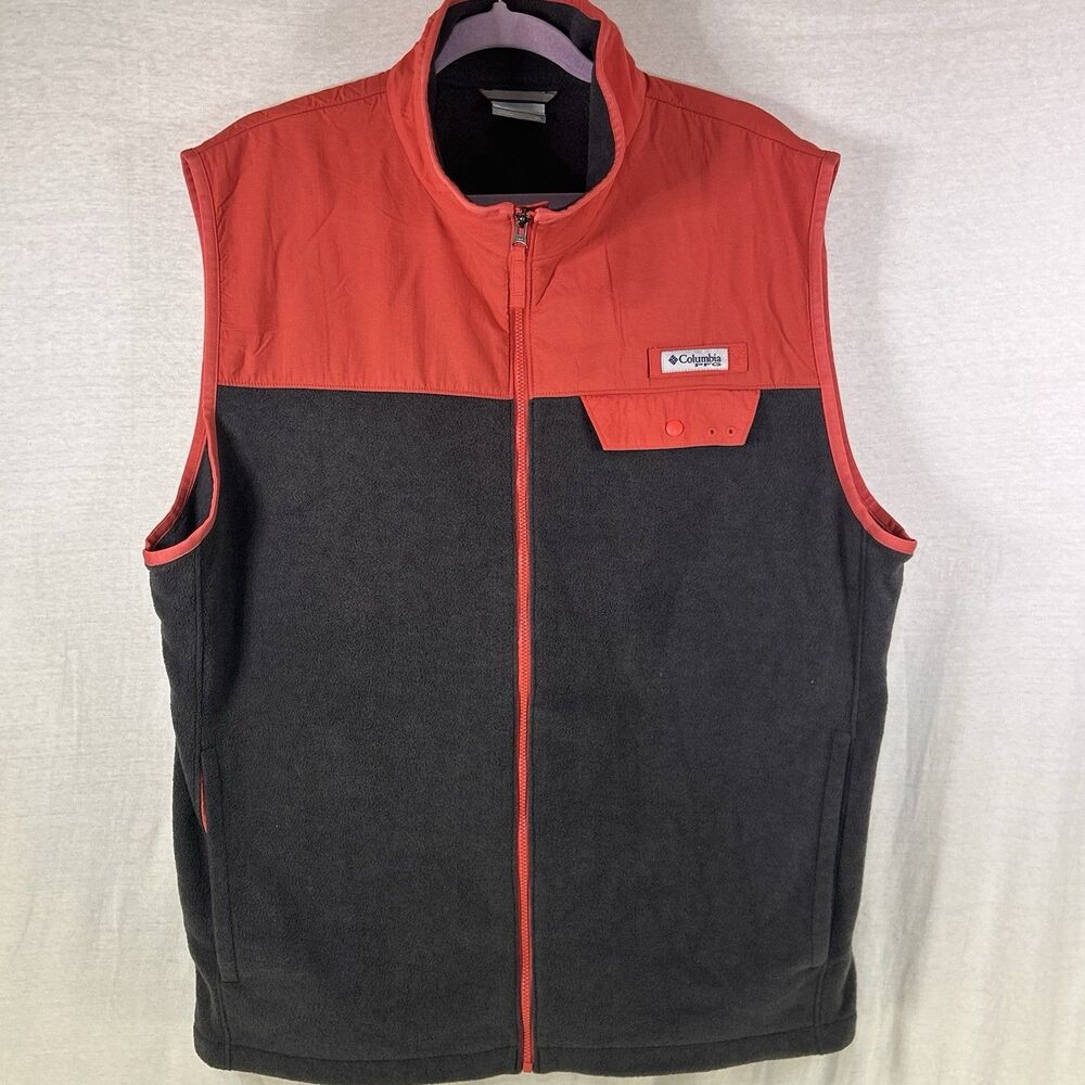 Columbia‎ PFG Fishing Fleece Jacket Vest Size Men’s XL Salmon/gray Softshell